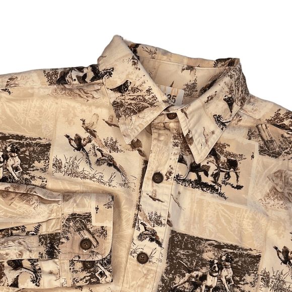Woods and Water Men’s Size Medium Hunting Shirt Button Down Dogs and Pheasants - Picture 1 of 13